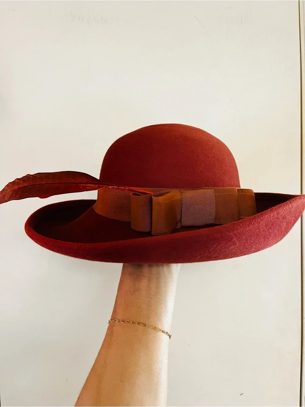 VTG 70s Ladylike Ralph Style Felt Wool Equestrian Old Money Wide Brim Boho Hat - Picture 1 of 7